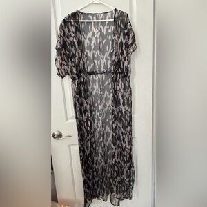 Sheer Animal Print Duster Kimono - Black and Taupe